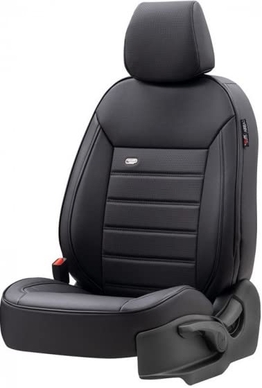 otoM Universal Full-Leather Seat cover set 'Premium' Black + Red trim - 11-pieces - compatible with Side-Airbags