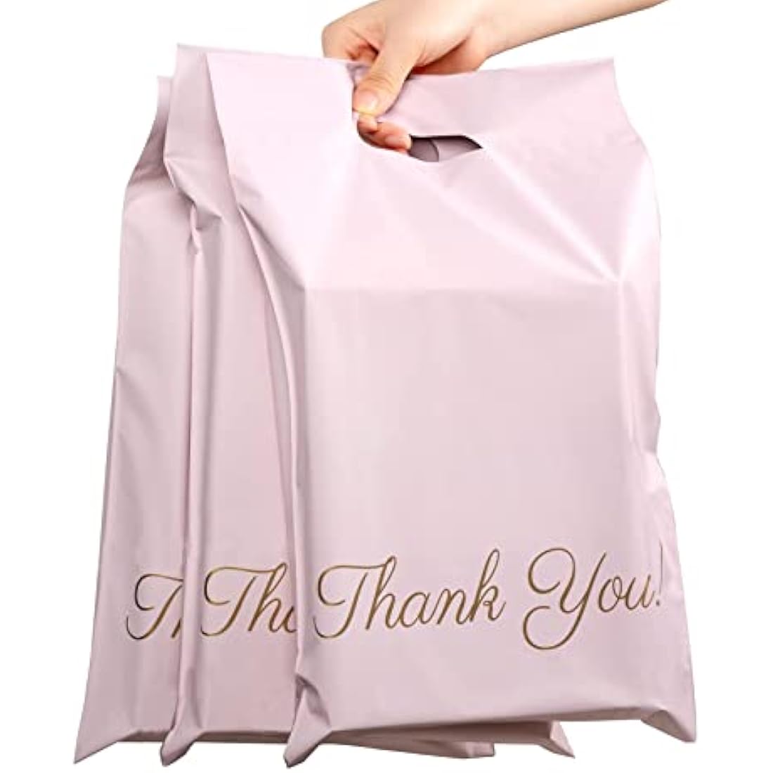 Mailing Bags, 60pcs Rose-Gold Poly Mailers 10x14 Inch(250 x 350mm) with Handle and “Thank You” Self Seal Waterproof Envelope Shipping Bags for Assorted Post Shipping Parcels Package Bags