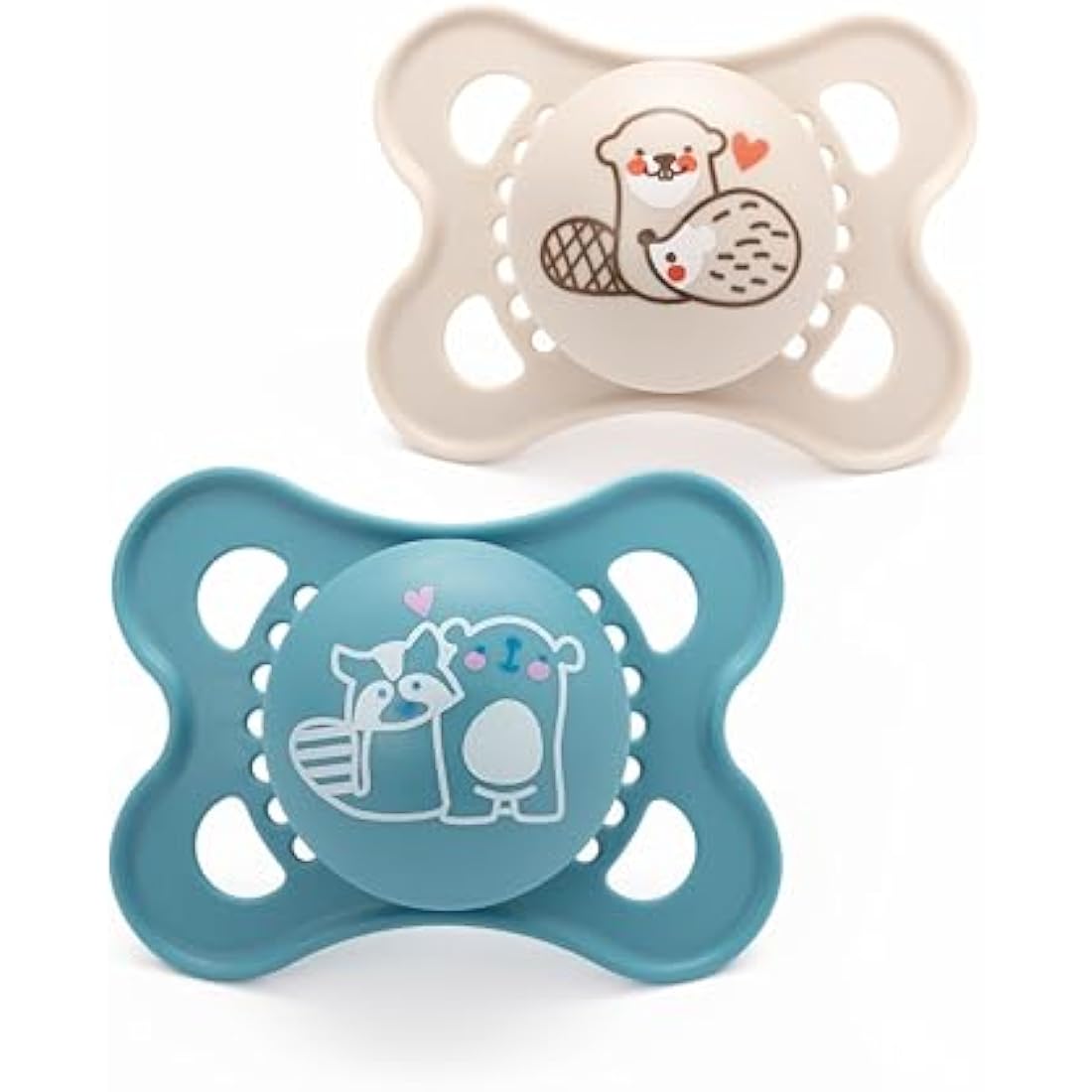 MAM Original Soothers | 0-6 Months | 2 Pack | Comes in Dummy Steriliser Case | Sustainable Materials | Baby Accessories for Newborn | Blue/Cream (Various Designs)
