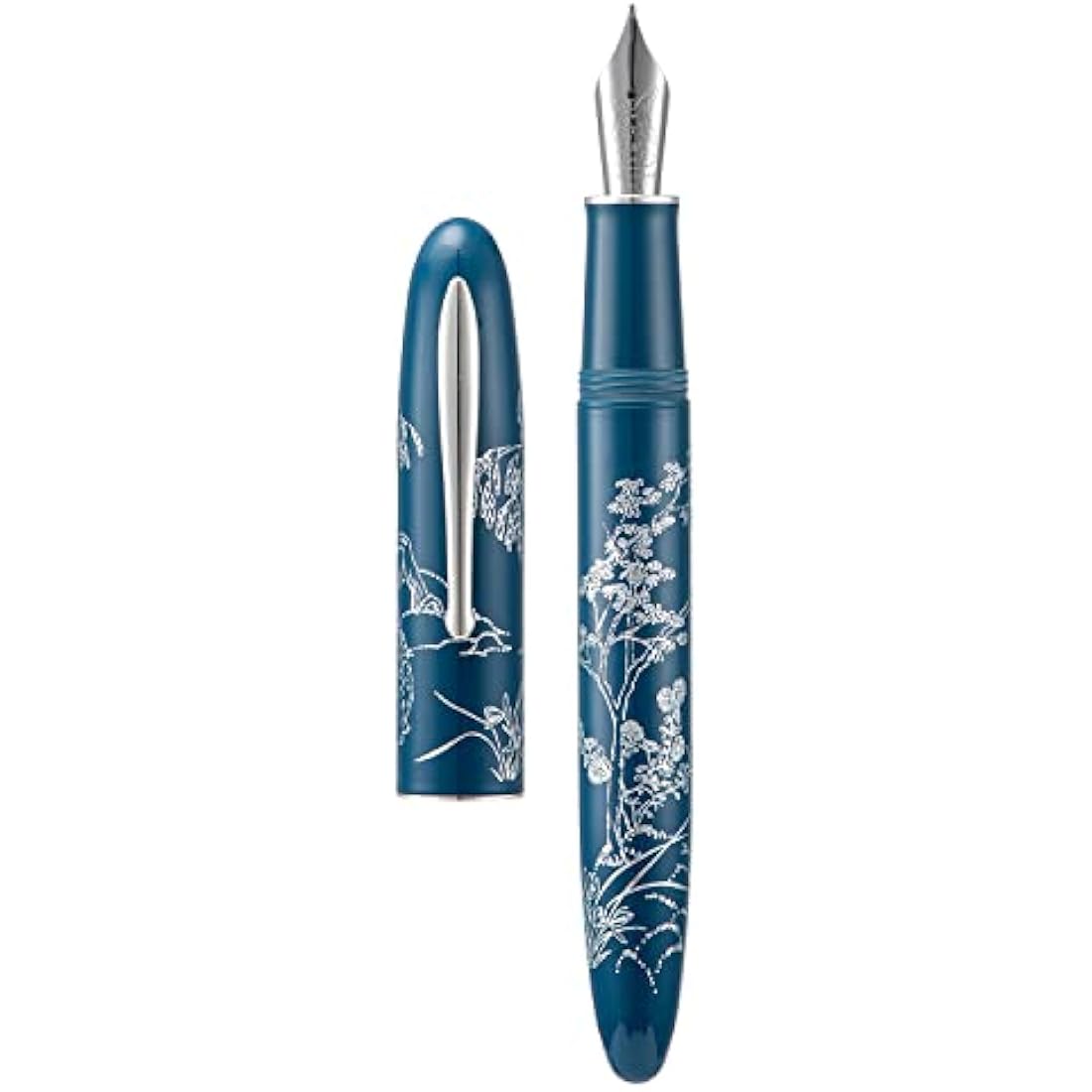 Hongdian N23 Blue Rabbit Fountain Pen, Iridium Extra Fine Nib Silver Trim, New Year Lucky Rabbit Carving Design, Smooth Writing Pen with Converter and Metal Pen Box Set