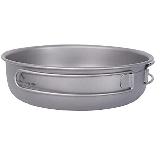 iBasingo 1000ml Titanium Frying Pan 19cm Camping Cookware with Lid & Folding handle Outdoor Lightweight Portable Griddle Hiking Skillet Dish Plate Bowl Kitchen Cooking Kit