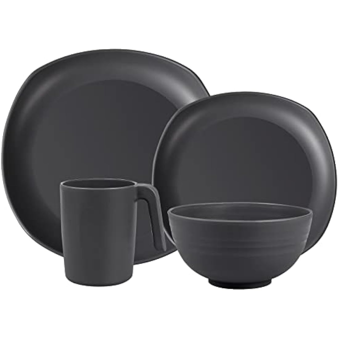 Greentainer Unbreakable Lightweight Dinnerware Sets, Plastic Dinner Set, 4 Dining Plates, 4 Bowls, 4 Cups, Microwave and Dishwasher Safe, Camping Tableware for Kids and Adults, Service for 4(Grey)