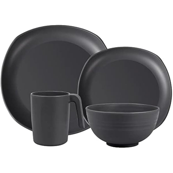 Greentainer Unbreakable Lightweight Dinnerware Sets, Plastic Dinner Set, 4 Dining Plates, 4 Bowls, 4 Cups, Microwave and Dishwasher Safe, Camping Tableware for Kids and Adults, Service for 4(Grey)