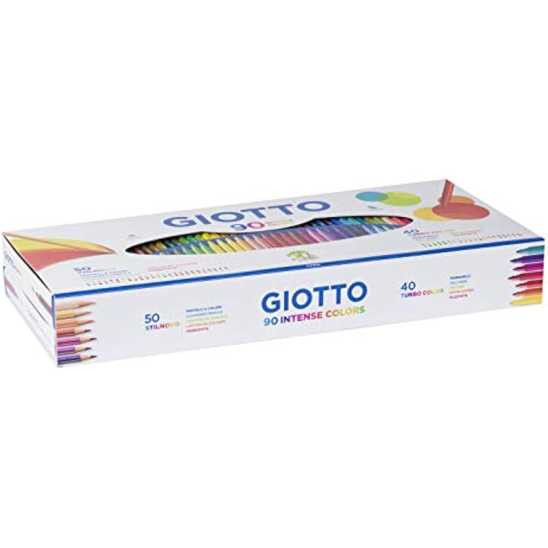 GIOTTO 90pcs Gift box with 40 Giotto turbo colour felt-tip pens & 50 Giotto Stilnovo coloured pencils, Assorted colours, Ideal for Children & Schools