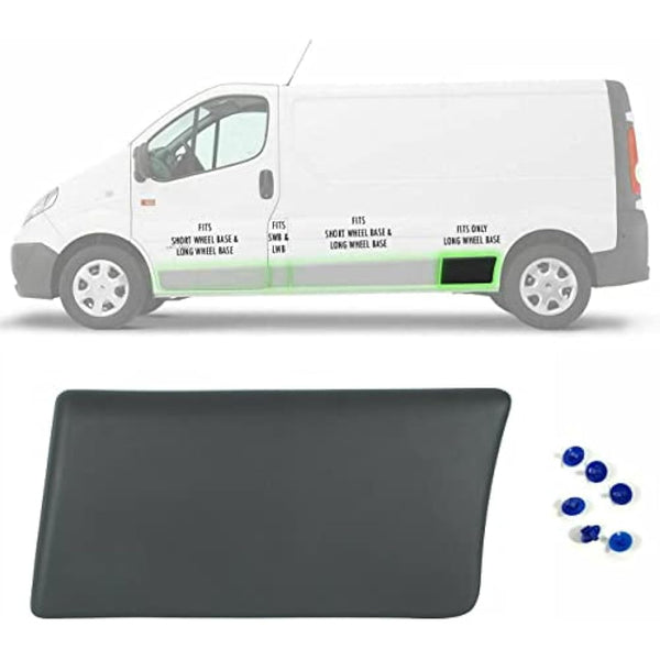 MKAREPART Rear Left Side Trim Moulding Panel Protective Strip for Long Body Compatible with Vivaro Trafic MK2 Primaster 2001-2014 (Rear Left LWB)