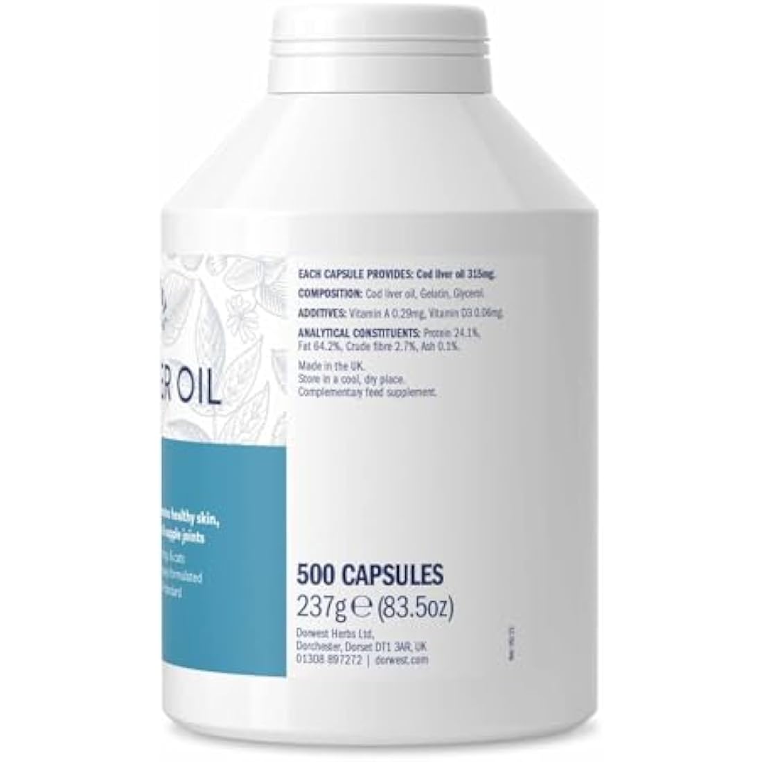 Dorwest Herbs Cod Liver Oil Capsules for Dogs and Cats 500 Capsules