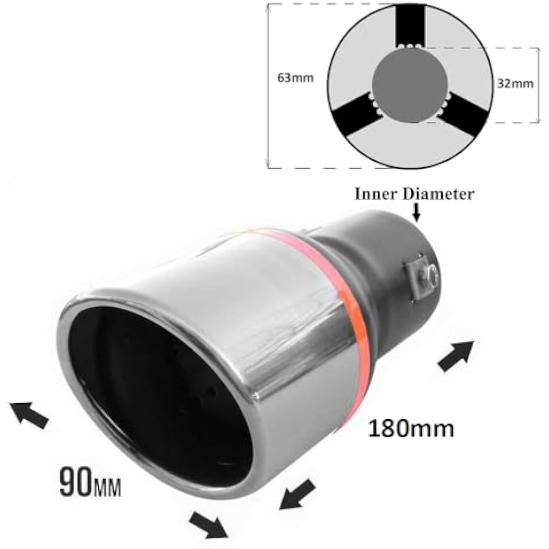 Single Exhaust Tip Performance Sport Muffler Universal Trim Tail End Pipe Stainless Steel Chrome