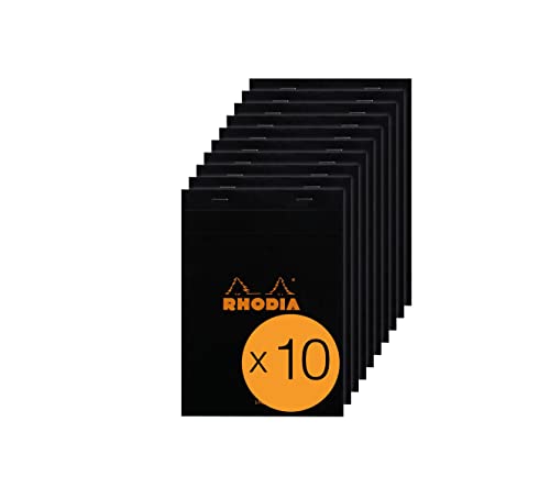 RHODIA 166009C - Stapled Notepad N°16 Black - A5 - Lined - 80 Detachable Sheets - White Clairefontaine Paper 80 g/m² - Coated Card Cover - Pack of 10 pads