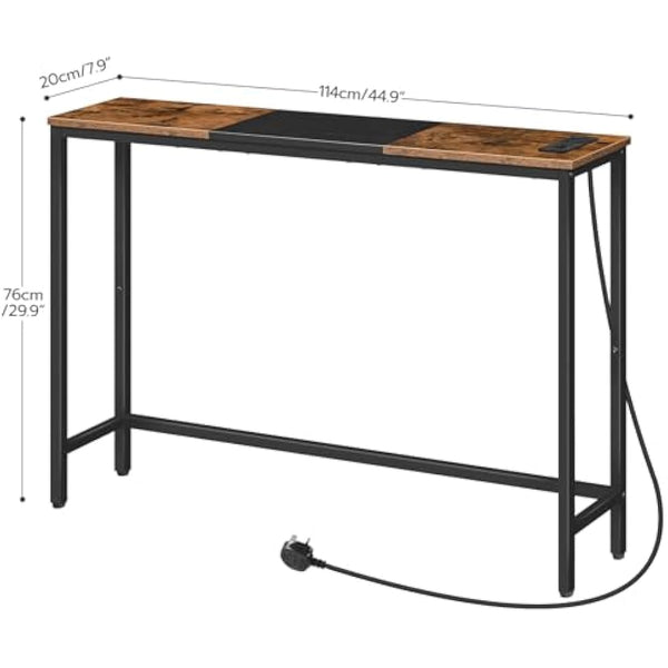 HOOBRO Console Table with Charging Station,114 cm Behind Sofa Table, Slim Console Table for Hallway, with Power Outlet, for Entryway, Living Room, Small Spaces, Rustic Brown and Black EBF114KXG01