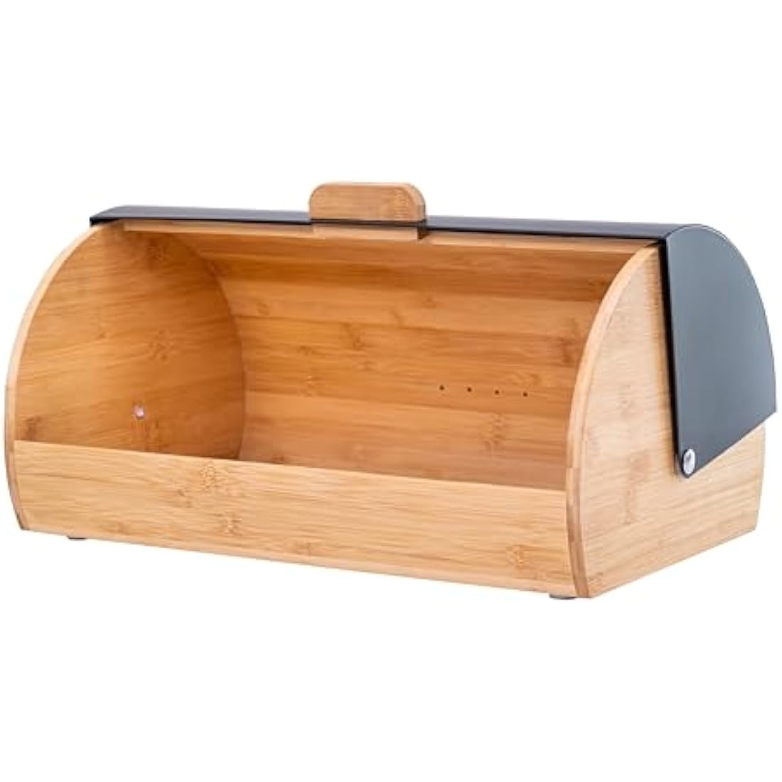 Erreke Black Bread Bin, Roll Top Bread Bins for Kitchen, Increase Freshness Time and Preserve Aroma of Fresh Pastries, Large Front Opening, Box Made Durable Steel and Bamboo, Matte Black