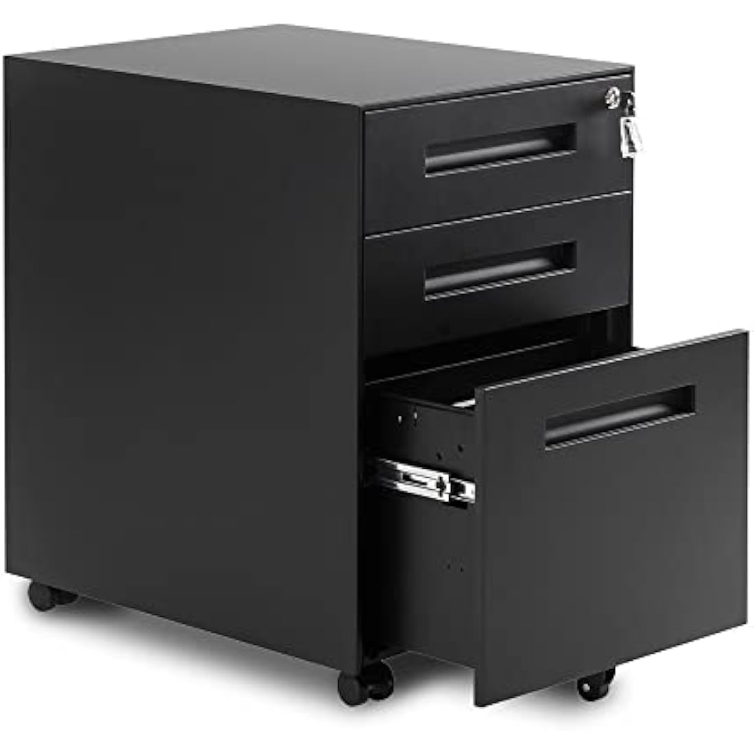 3 Drawer Mobile File Cabinet Filing Pedestal with Keys, Fully Assembled Except Casters,Metal Solid-Black