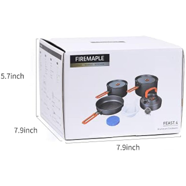 Fire-Maple Feast 4 Camping Cookware Set | Outdoor Cooking kit with Pot Kettle Pan Bowls and Spatula | Kitchen Utensils for 4 to 5 People Backpacking Trekking Hiking Fishing Picnic