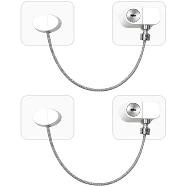 2 Pack Window Safety Locks with Keys, NewBinn Child Baby Safety Security Refrigerator Locks Cable, Adhesive Window Opening Restrictors Security Locks for Fridge Freezer Childproof