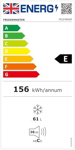 Fridgemaster MUZ4860E Freestanding Undercounter Freezer, 61Litres, 4 Star Freezer Rating, 48cm width, E Rated in White