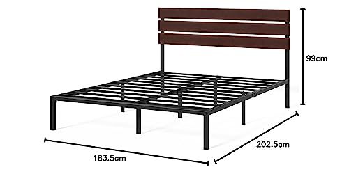 Zinus Figari Double Bed frame - Bed 135x190 cm - 31 cm Height with Underbed storage - Sustainable Bamboo and Metal Platform Bed frame with Slatted Headboard - Brown and Black