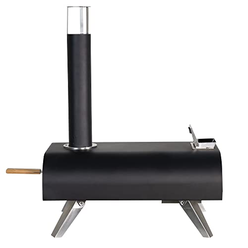 Zanussi ZPO1BPC Outdoor 12 Inch Wood Pellet Portable Wood Fired Pizza Oven with Paddle and Cover in Black, BBQ Oven & Smoker, Stainless Steel Foldable Legs