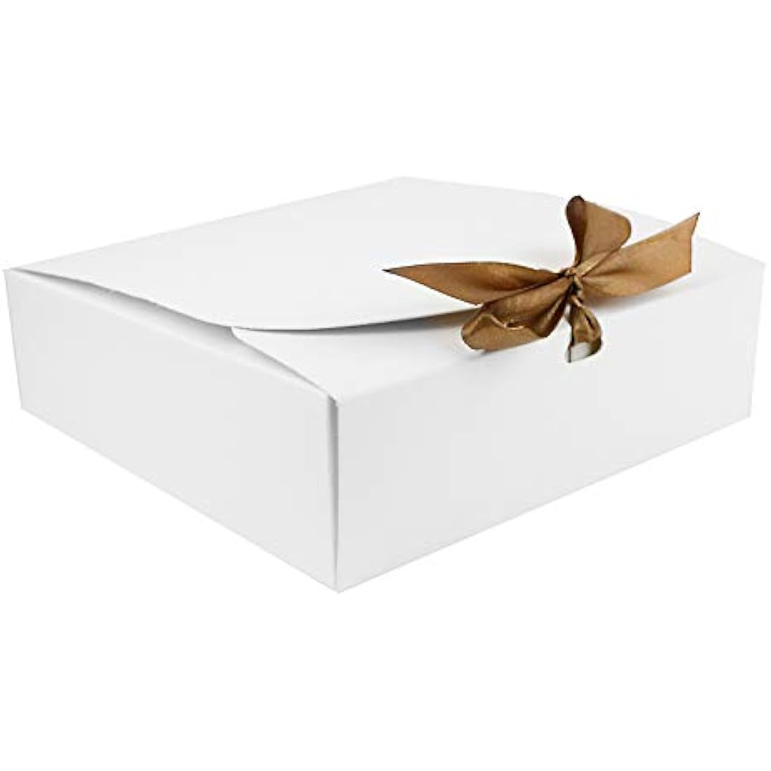 Emartbuy Pack of 12 Square Shaped Presentation Gift Box, 16.5 cm x 16.5 cm x 5 cm, Easy Assembly, White Box with Bow Ribbon