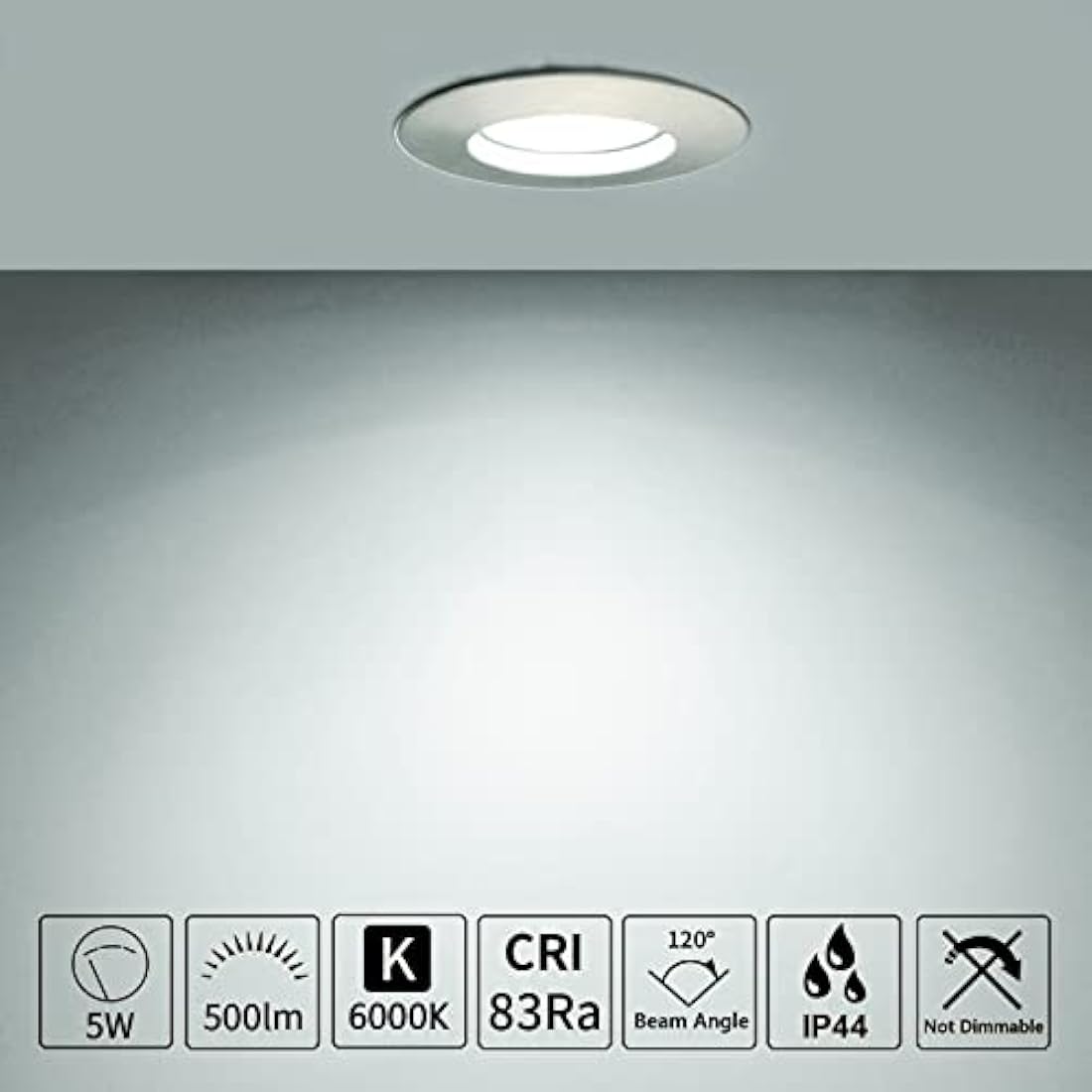 HiBay 10x 5W LED Recessed Spotlights Ceiling Lights IP44 Bathroom Downlights Brushed Chrome Spot Lights Ultra Slim Downlighters Cool White 6000K 240V