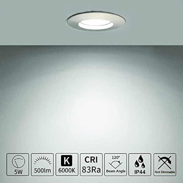 HiBay 10x 5W LED Recessed Spotlights Ceiling Lights IP44 Bathroom Downlights Brushed Chrome Spot Lights Ultra Slim Downlighters Cool White 6000K 240V