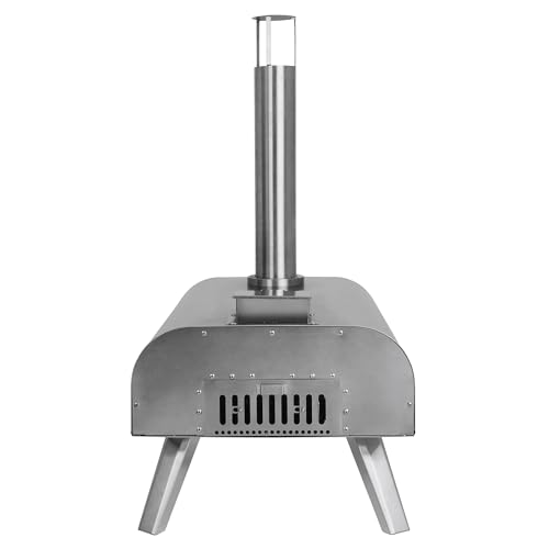 George Foreman Outdoor 12 Inch Wood Pellet Portable Wood Fired Pizza Oven Stainless Steel with Paddle and Carry Bag, BBQ Oven & Smoker, Foldable Legs GFWPPO1SSPC