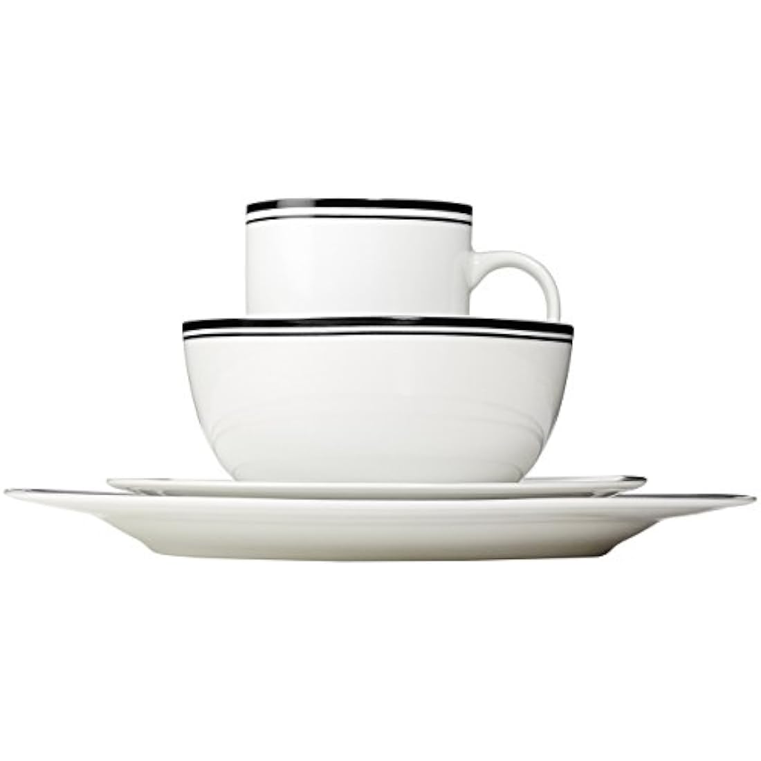 Amazon Basics Cafe Stripe Dinnerware Set with 16-Pieces - Black
