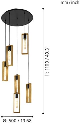 Eglo Littleton Pendant lamp, 6-Light Vintage Pendant lamp in Industrial Design, Retro Hanging lamp Made of Steel and Wood, Colour: Black, Brown, Socket: E27