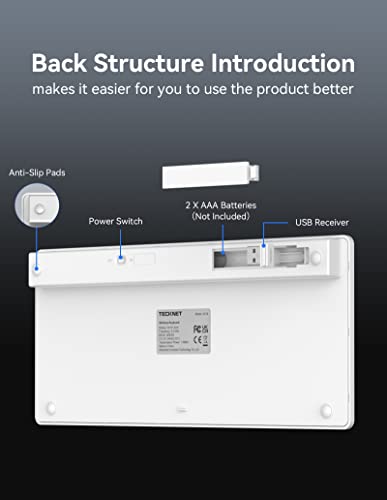TECKNET 2.4G Wireless Keyboard For Windows/Chrome OS, UK Layout Compact Mini Keyboard, Small Silent Whisper-Quiet Keyboards with 12 months Battery Life (Pink)