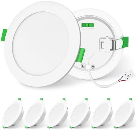 ALUSSO LIGHTING LED Downlights Dimmable Recessed Ceiling Lights 10W 1050lm High Brightness, 3000K Warm 4000K Neutral 6500K Cool White Bathroom Spot Lights Ceiling Ultra Slim Spotlights IP44, 6 Pack
