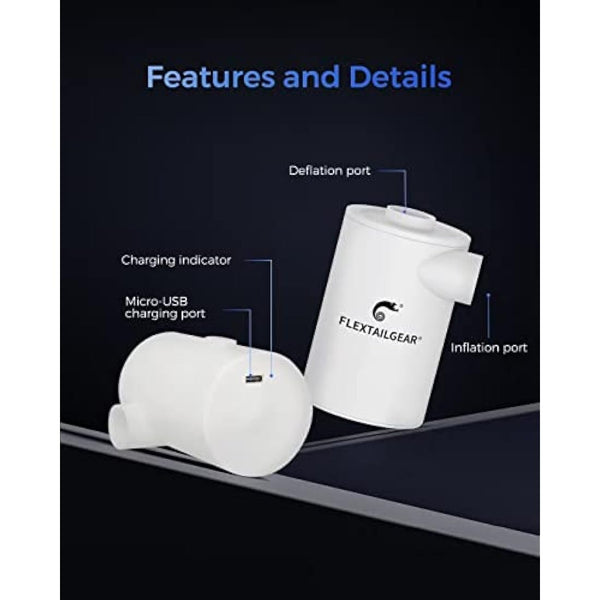 FLEXTAILGEAR MAX Pump 2020, Portable Electric Air Pump, 3600mAH Battery,Rechargeable, High Flow 300L/min, Fast In/Deflating, Air Mattress, Swimming Ring, Vacuum Storage Bags, Camping & Travel