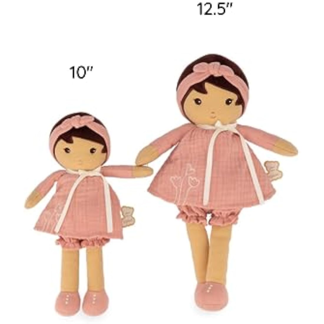 Kaloo - Tendresse - Amandine - My 1st Soft Doll - 25 cm Fabric - Pink Muslin Dress - Olive Skin - Pretty Gift Box and Customisable Ribbon - 0 Months +, K200004, MEDIUM