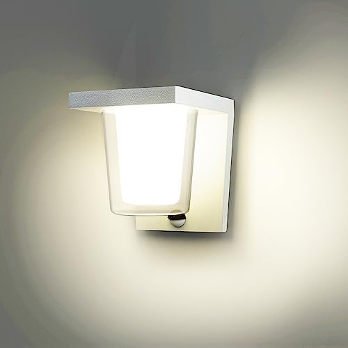 FLORNIA LED Outdoor Wall Light with Motion Sensor, Outside Wall Light Main Powered with PIR, External Garden Weatherproof Aluminium Lamp (900LM 13.5W 4000K IP44)