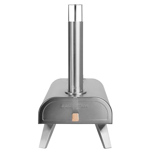 George Foreman Outdoor 12 Inch Wood Pellet Portable Wood Fired Pizza Oven Stainless Steel with Paddle and Carry Bag, BBQ Oven & Smoker, Foldable Legs GFWPPO1SSPC