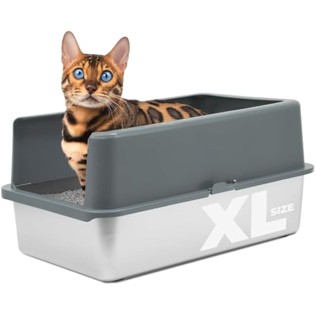 iPrimio Stainless Steel XL Cat Litter Box - Enclosed High-Sided Litter Box for Big Cats - Easy Cleaning, Odour-Resistant Pan - Durable Cat Tray with Smooth Surface, 23.5" x 15.5" x 6"