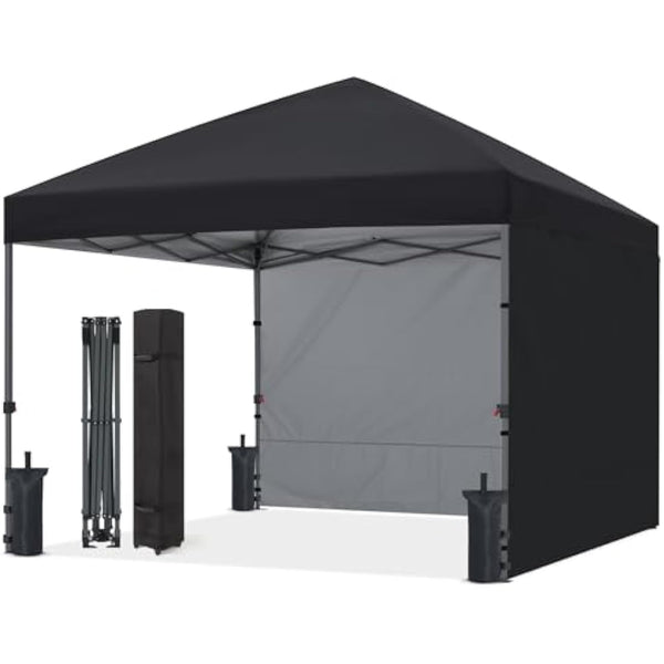ABCCANOPY 2.5x2.5M Pop up Gazebo With Two Side Panels Upgraded Roller Bag, 4 Weight Bags, Stakes and Ropes (Black)