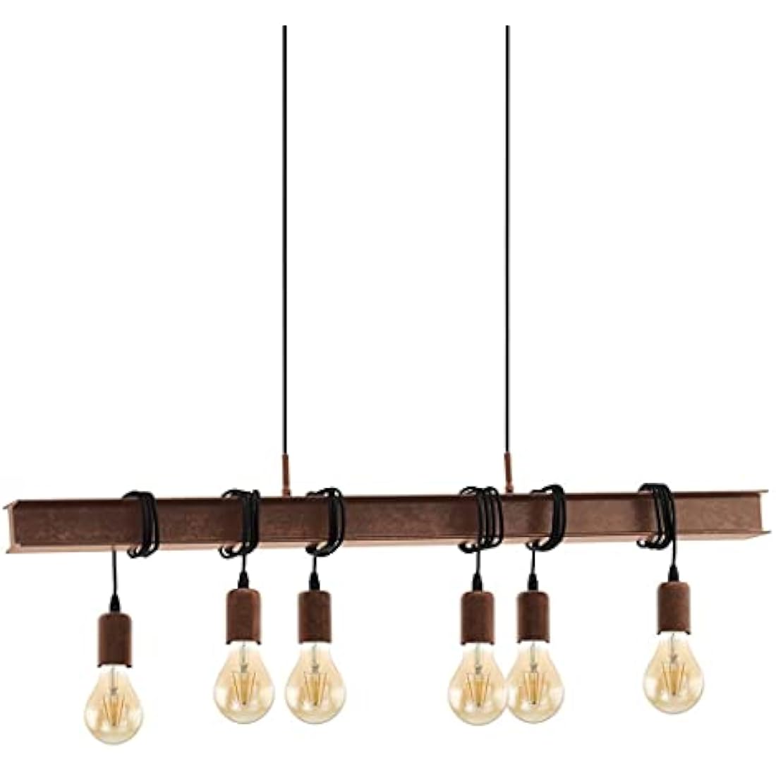 Eglo Townshend 6-flame vintage/industrial design pendant lamp, retro steel and antique brown hanging light, E27 socket