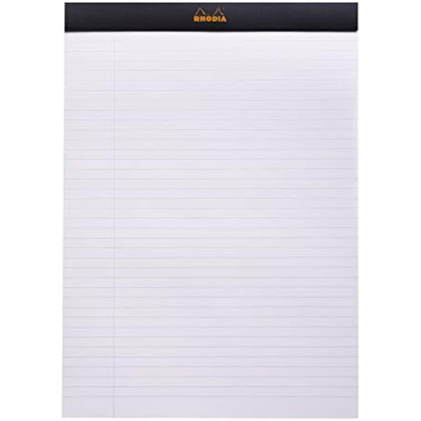 RHODIA 186009C - Stapled Notepad N°18 Black - A4 - Lined - 80 Detachable Sheets - White Clairefontaine Paper 80 g/m² - Coated Card Cover - Pack of 5 pads