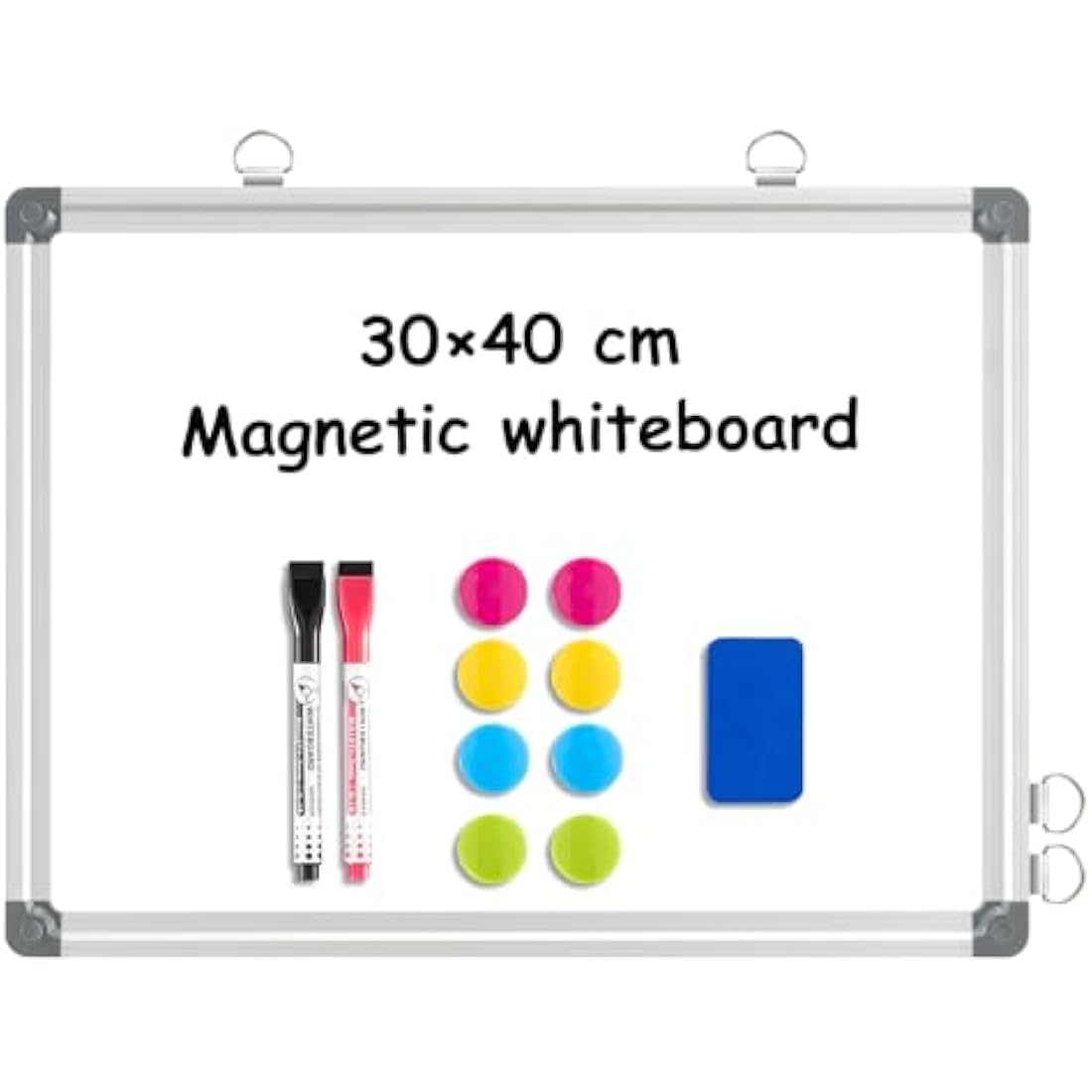 DOLLAR BOSS Magnetic Whiteboard Double-Sided 30 X 40 cm Dry Erase White Board for Walls with Pen Tray, Aluminium Trim and Dry-Wipe Writing Surface for School, Home and Office