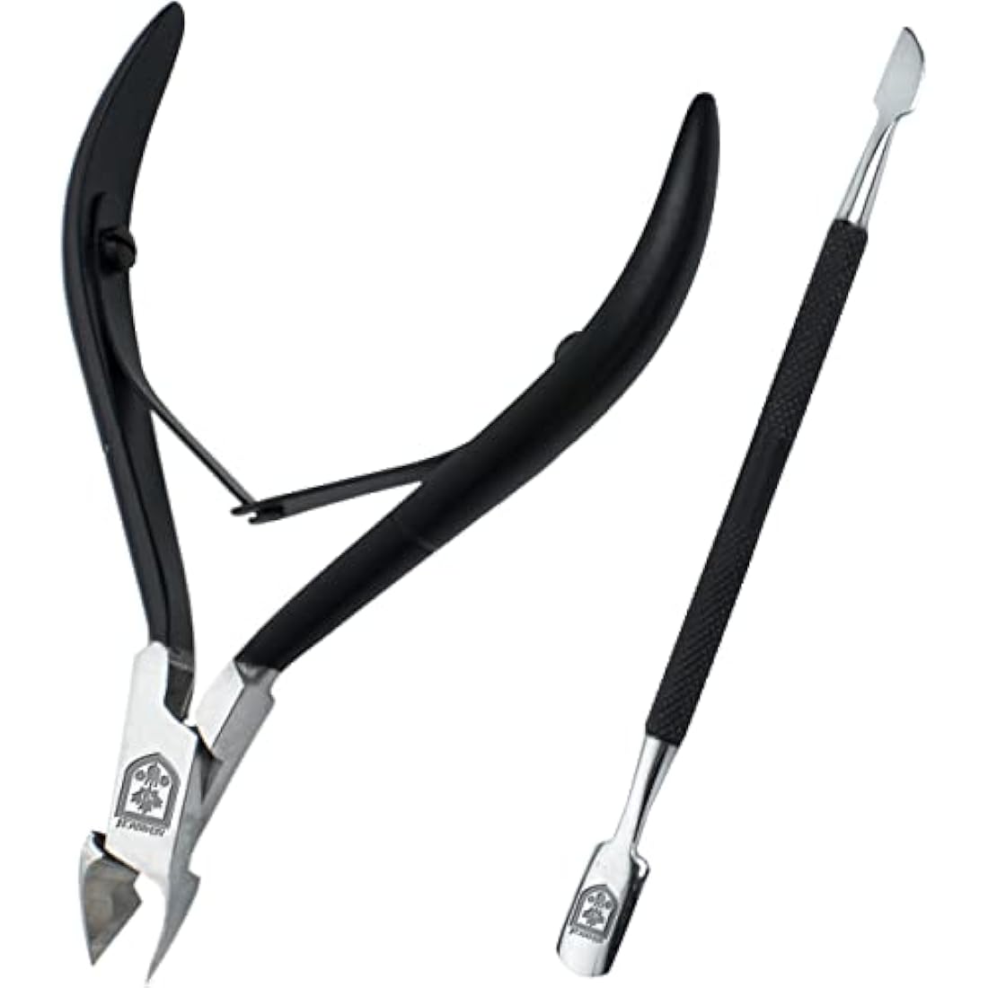 SENBACH Cuticle Trimmer with Pusher, Remover Nipper Professional Stainless Steel Cutter Clipper Durable Pedicure Manicure Tools for Fingernails and Toenails (Black) (1548)