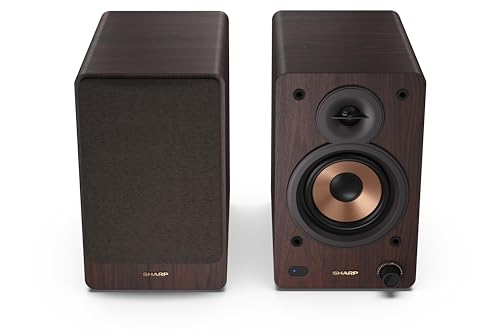Sharp CP-SS30(BR) 60W RMS (2x 30W) 2-way Active Bookshelf Speakers - Wireless Studio Monitors with Bluetooth v5.0 Audio Streaming, USB Playback, Optical, AUX & RCA input - Brown
