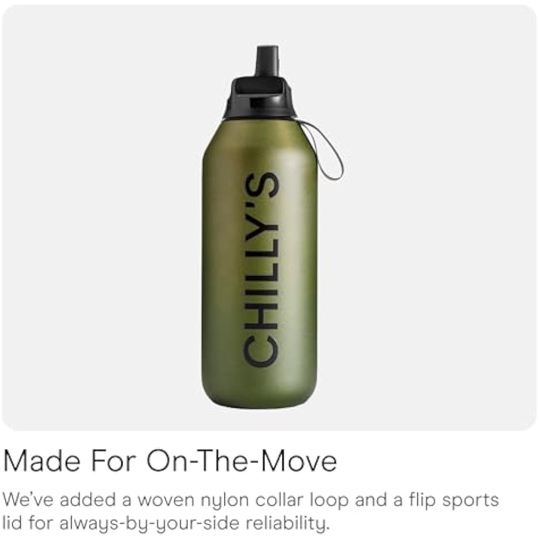 Chilly's Series 2 Flip Water Bottle with Sports Lid, Telescopic Straw and Nylon Carry Loop - Easy Flip Lid, Straw Cleaning Brush Included