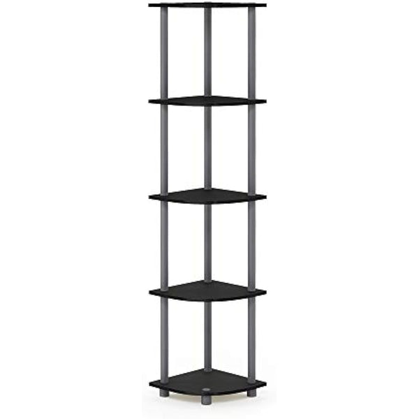 Furinno Turn-N-Tube 5 Tier Corner Display Rack Multipurpose Shelving Unit, Black/Grey