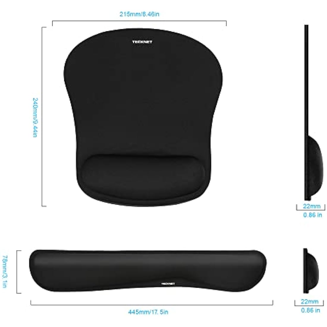 TECKNET Wrist Rest Mat, Keyboard and Mouse Wrist Support Pad Set, Comfortable Memory Foam Mouse Mat with Wrist Cushion Support, Anti-Slip Ergonomic Mouse Pad for Computer Laptop Working Gaming