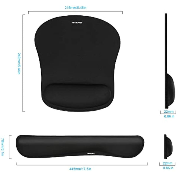 TECKNET Wrist Rest Mat, Keyboard and Mouse Wrist Support Pad Set, Comfortable Memory Foam Mouse Mat with Wrist Cushion Support, Anti-Slip Ergonomic Mouse Pad for Computer Laptop Working Gaming