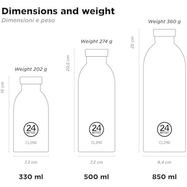 24Bottles Clima – Stainless Steel Water Bottle, Thermal Bottle 500 ml 12H Hot and 24H Cold, Ideal as a Gym, Children and Sports Bottle, 100% Airtight, Water Bottle Sustainable