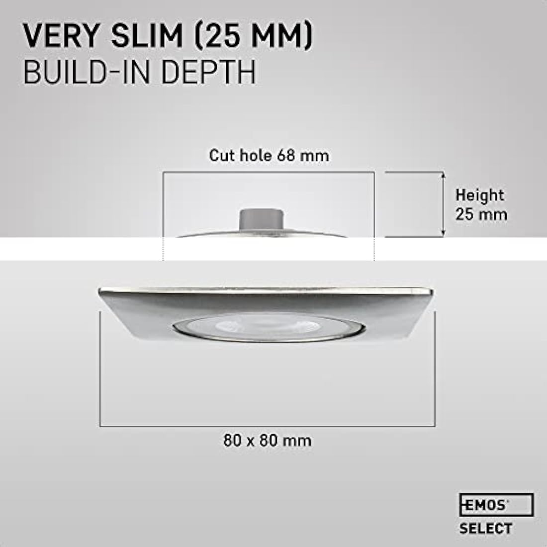 EMOS Square LED Spot Lights Ceiling 5W / 450lm / 3000k Warm White | downlights for Ceiling, Mains Powered, Ultra Slim, Adjustable Tilt | Pack of 12 recessed LED spotlights Ceiling Lights Silver