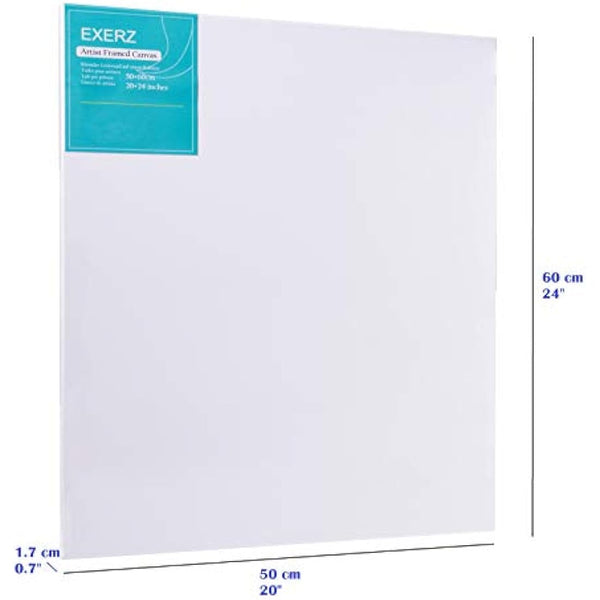 Exerz 50x60cm Pre-Stretched Canvas 4pk - 1.7cm Artist Framed Canvas Blank/ 280GSM 100% Cotton/Triple Primed/Acid Free/Medium Grain/Professional Artist Acrylic Paint, Oil Paint
