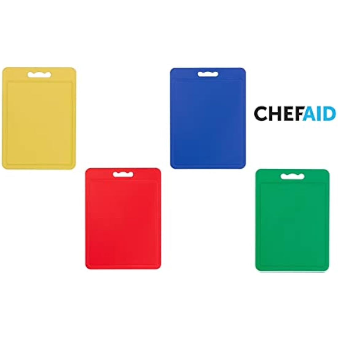 Chef Aid Large Multi-Colour Chopping Board Set, Multipurpose Anti-Slip Surface, Easy to Clean and Dishwasher Safe with Handle, Pack of 4 Cutting Boards Each Measuring 40 x 30cm