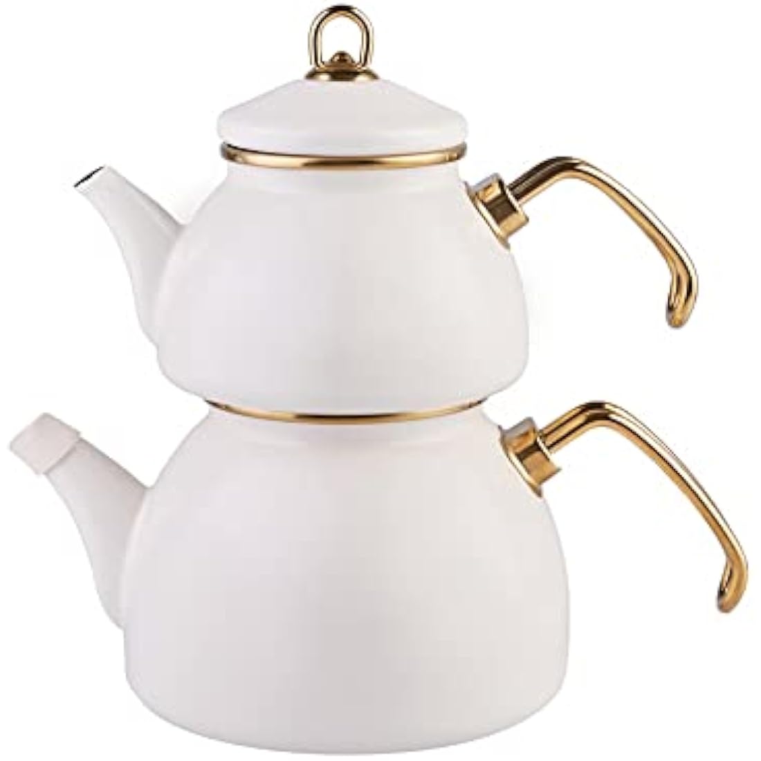 Karaca Retro Enamel Teapot Set, Titanium, Tea Infuser 1.1 L - 2.4 lb, Water Pot 2.3 L - 5.1 lb, Cream, Suitable for Induction, Kettle, Turkish Tea Kettle