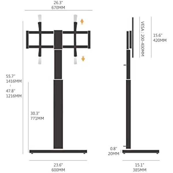 FITUEYES TV Stand with 20mm Wood Base for 32-70 Inch TV, Tall TV Floor Stand with 60° Swivel & 6 Height Adjustment, Cantilever TV Mount Stand Max VESA 600x400mm Holds 40kg