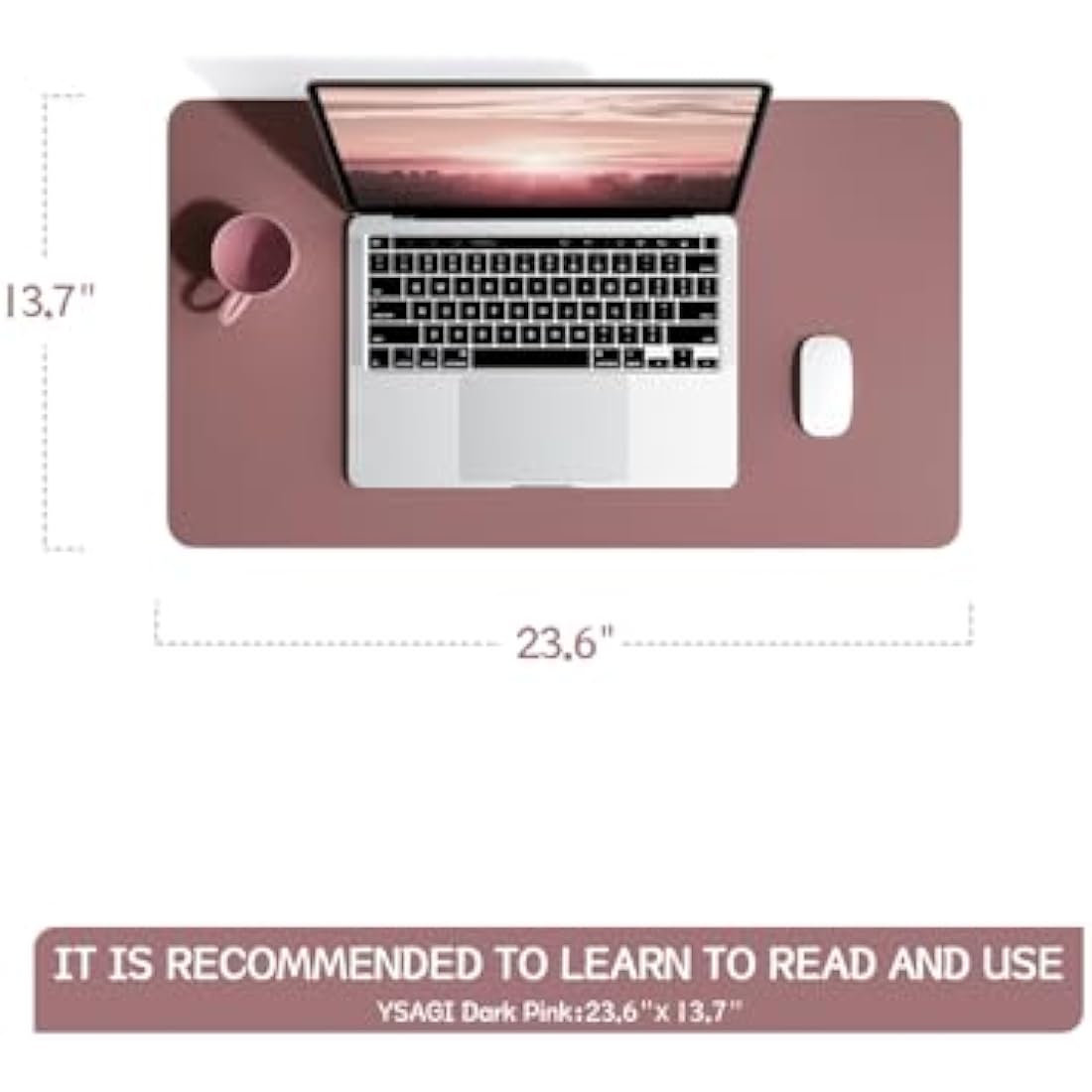 YSAGi Non-Slip Desk Pad, Waterproof PVC Leather Desk Table Protector, Ultra Thin Large Mouse Pad, Easy Clean Laptop Desk Writing Mat for Office Work/Home/Decor (60 x 35 cm, Dark Pink)